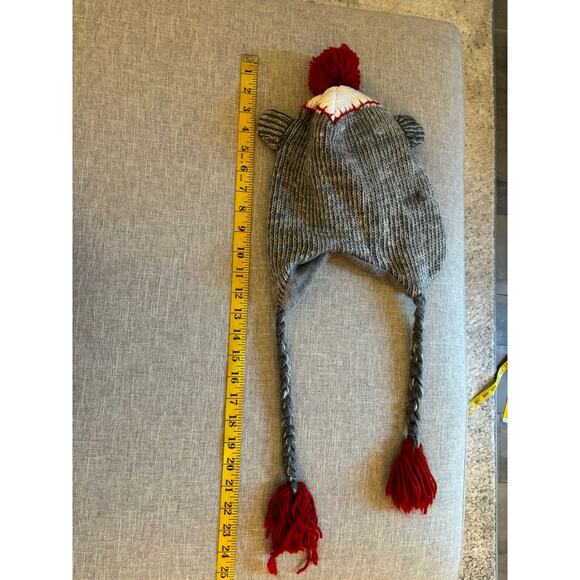 Sock Monkey Youth Winter Hat Fuzzy Tassels Ears Cold Weather Child Kids - Picture 4 of 4